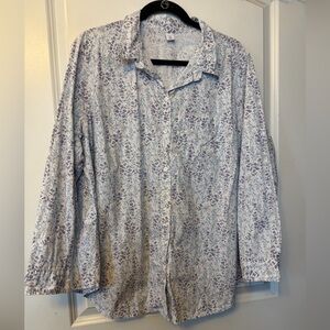 Old Navy 2X Purple and White Floral Button-Down Shirt